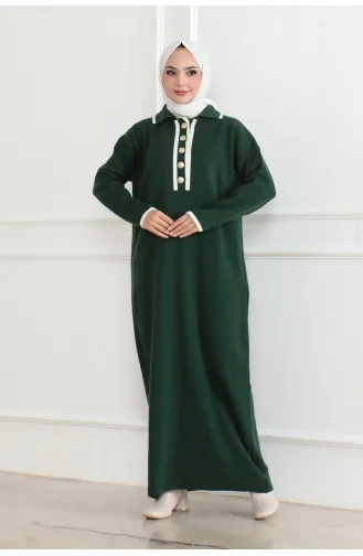 Robe Tricot Détail Boutons 254-05 Vert Emeraude 254-05