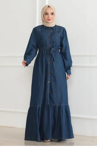 Rüschendetailliertes Jeanskleid Dunkelblau 19225 15304