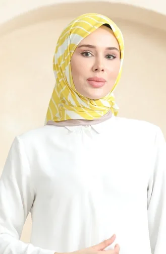 Zachte Katoenen Sjaal 19093-07 Wit Geel 19093-07