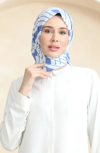 Soft Cotton Scarf 19093-09 white Denim Blue 19093-09