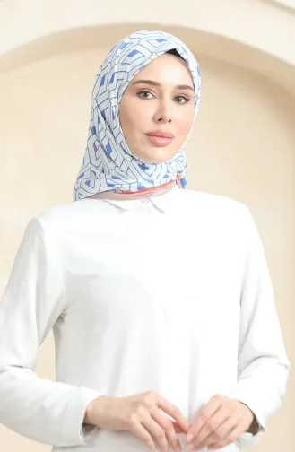 Zachte Katoenen Sjaal 19094-11 Wit Denimblauw 19094-11