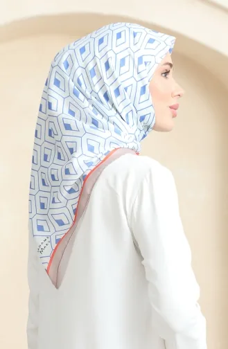 Zachte Katoenen Sjaal 19094-11 Wit Denimblauw 19094-11