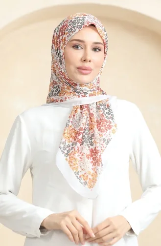 Desenli Soft Eşarp 70260-10 Ekru Kiremit