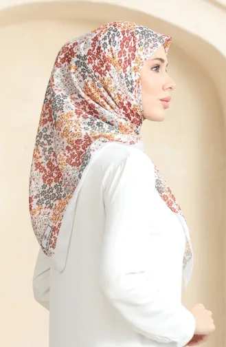 Desenli Soft Eşarp 70260-10 Ekru Kiremit