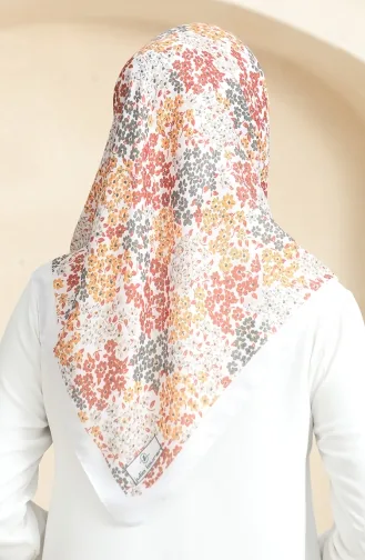 Desenli Soft Eşarp 70260-10 Ekru Kiremit