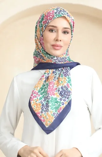 Desenli Soft Eşarp 70260-13 Lacivert Yeşil