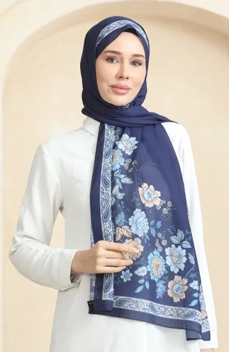 Patterned Soft Shawl 70271-10 Navy Blue 70271-10