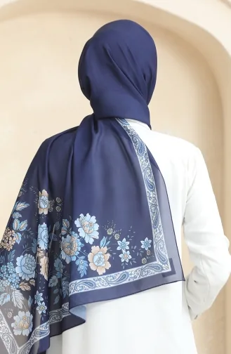 Patterned Soft Shawl 70271-10 Navy Blue 70271-10