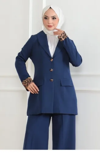 Leopar Desenli Takım İndigo 19218