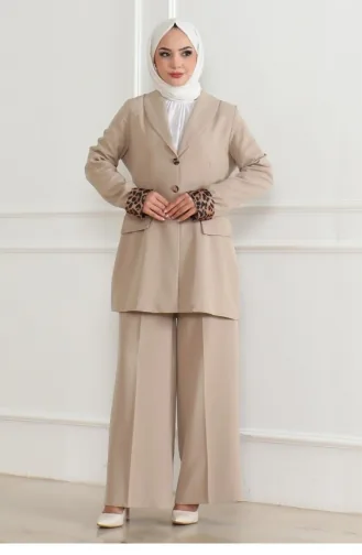 Leopard Patterned Suit Beige 19218 15312