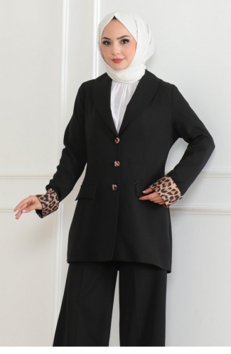 Leopar Desenli Takım Siyah 19218