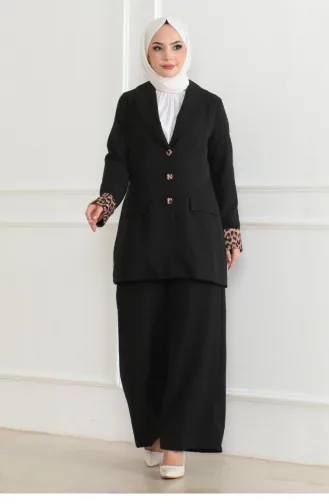 Leopar Desenli Takım Siyah 19218