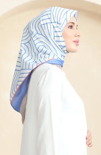 Zachte Katoenen Sjaal 19089-11 Wit Denimblauw 19089-11