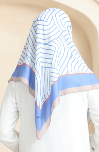 Weicher Baumwollschal 19089-11 Weiß Jeansblau 19089-11