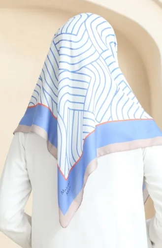 Zachte Katoenen Sjaal 19089-11 Wit Denimblauw 19089-11