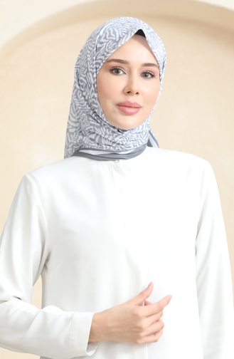 Desenli Soft Eşarp 70244-05 Gri Beyaz