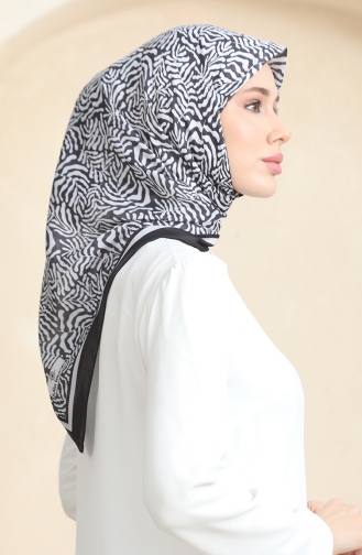 Desenli Soft Eşarp 70244-08 Siyah Beyaz