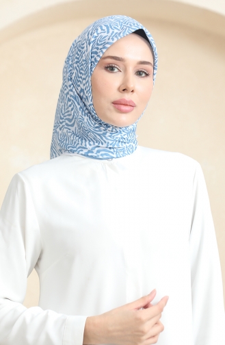 Desenli Soft Eşarp 70244-09 Beyaz Mavi