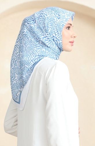 Desenli Soft Eşarp 70244-09 Beyaz Mavi