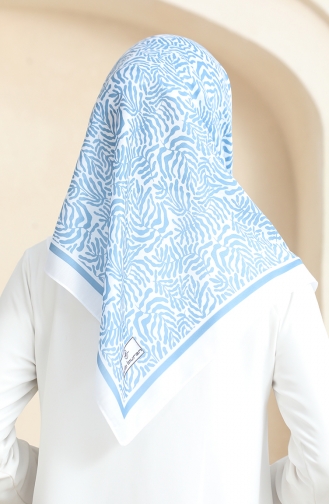 Desenli Soft Eşarp 70244-09 Beyaz Mavi
