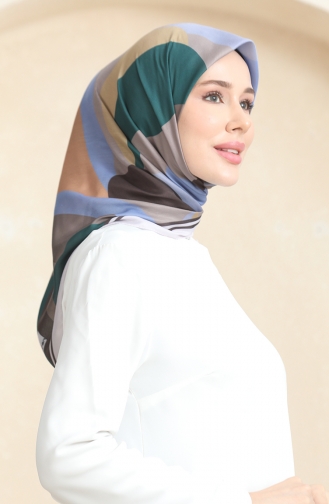 Desenli Soft Eşarp 70253-03 Zümrüt Yeşili Hardal