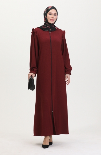 Abaya à Froufrous 1055-03 Rouge Claret 1055-03