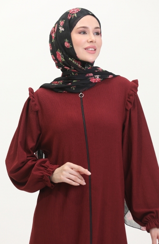Abaya à Froufrous 1055-03 Rouge Claret 1055-03