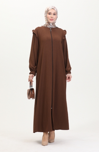 Fırfırlı Ferace 1055-04 Kahverengi