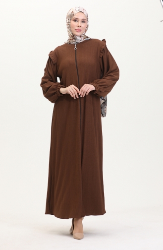 Fırfırlı Ferace 1055-04 Kahverengi