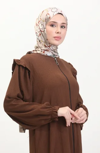 Fırfırlı Ferace 1055-04 Kahverengi