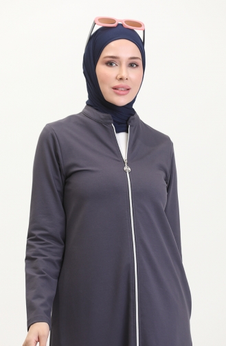 عباءة رياضية بخيطين 10651-02 لون فحمي 10651-02