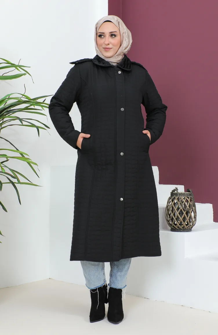 Großer Steppmantel Mit Kapuze 5072-01 Schwarz 5072-01
