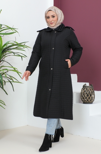 Großer Steppmantel Mit Kapuze 5072-01 Schwarz 5072-01