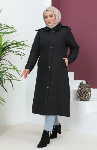 Großer Steppmantel Mit Kapuze 5072-01 Schwarz 5072-01