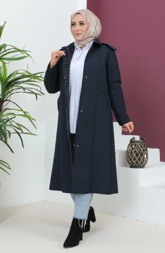 Plus Size Hooded quilted Coat 5072-02 Navy Blue 5072-02
