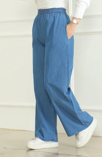Tensel Beli Lastikli Kot Pantolon 7568-01 Açık Mavi