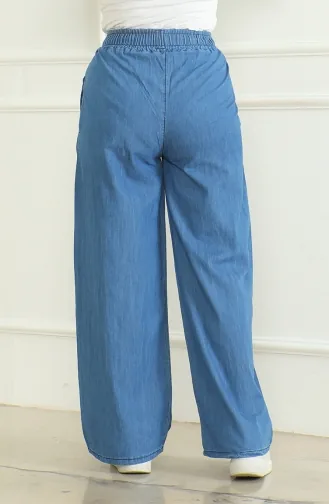 Tensel Beli Lastikli Kot Pantolon 7568-01 Açık Mavi