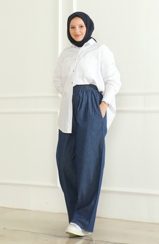 Tencel Elastic Waist Jeans 7568-03 Navy Blue 7568-03