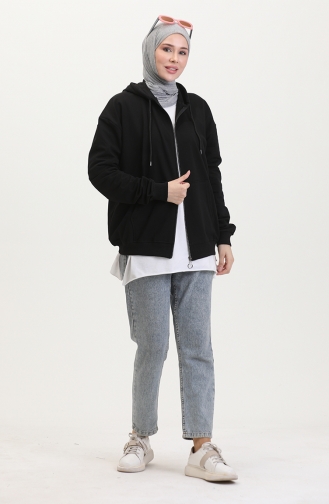 Sweatshirt Met Capuchon En Twee Draden 9488-01 Zwart 9488-01