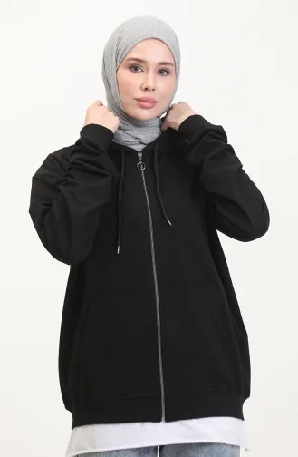İki İplik Kapüşonlu Sweatshirt 9488-01 Siyah