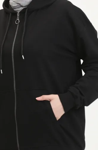 İki İplik Kapüşonlu Sweatshirt 9488-01 Siyah