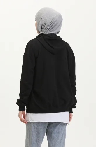İki İplik Kapüşonlu Sweatshirt 9488-01 Siyah