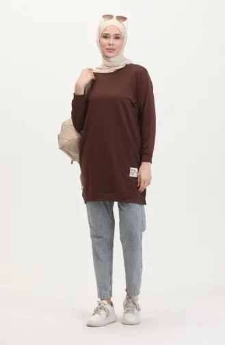 Yırtmaçlı Spor Tunik 0529-07 Kahverengi