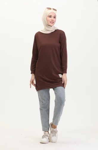 Yırtmaçlı Spor Tunik 0529-07 Kahverengi