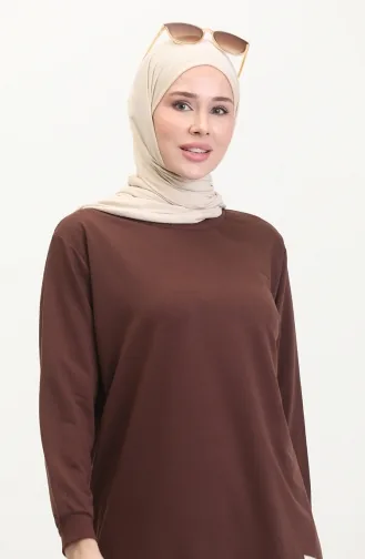Yırtmaçlı Spor Tunik 0529-07 Kahverengi