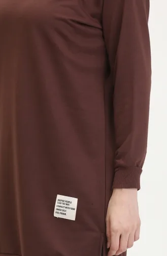 Yırtmaçlı Spor Tunik 0529-07 Kahverengi