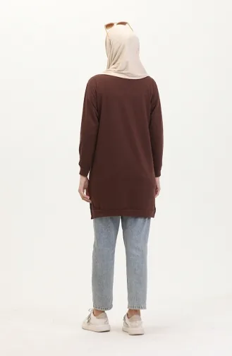 Yırtmaçlı Spor Tunik 0529-07 Kahverengi