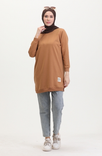 Yırtmaçlı Spor Tunik 0529-08 Taba