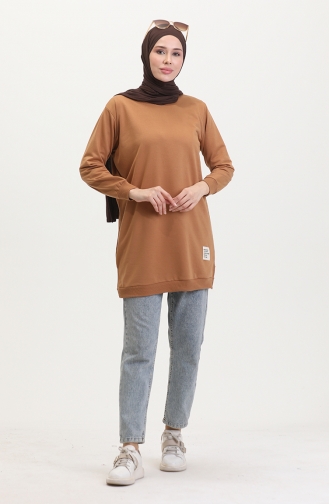 Yırtmaçlı Spor Tunik 0529-08 Taba