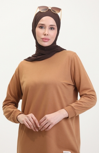 Yırtmaçlı Spor Tunik 0529-08 Taba